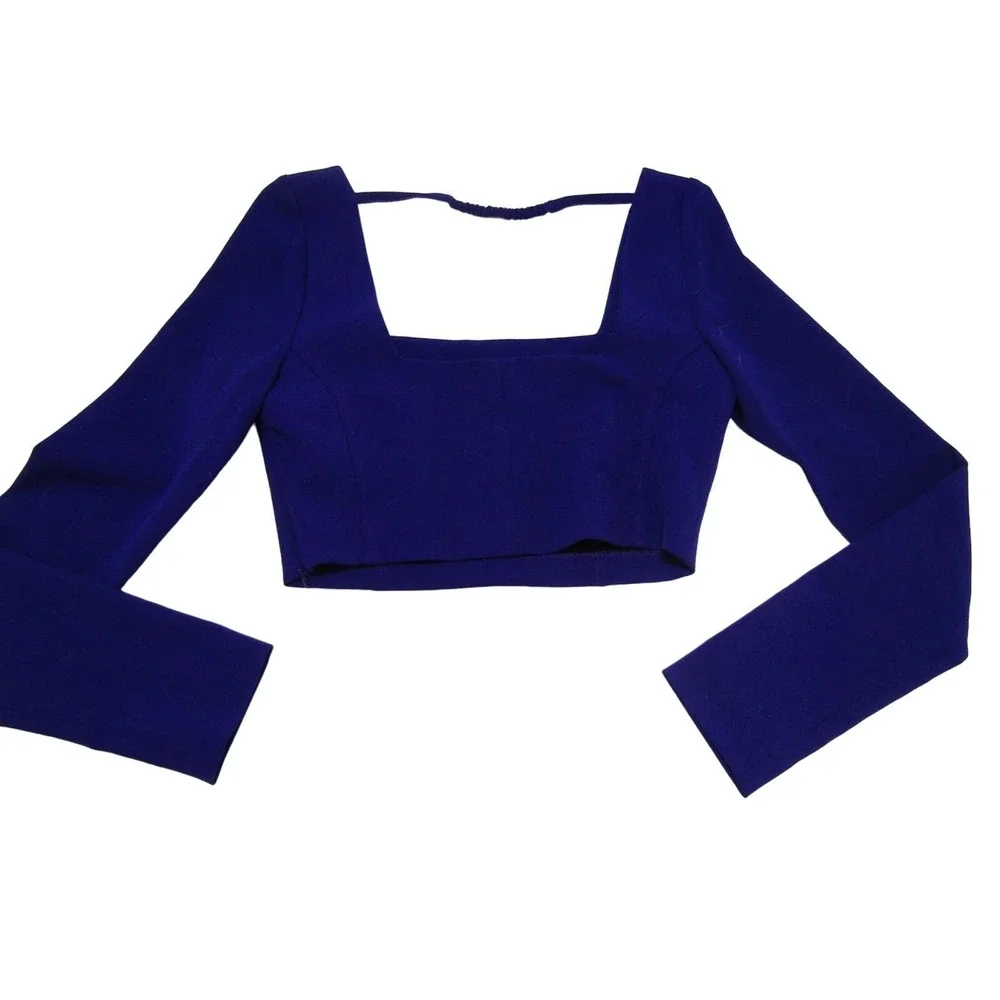 ZARA Crop Square Neck Top Womens‎ S Dark Purple Pullover Knit Academia